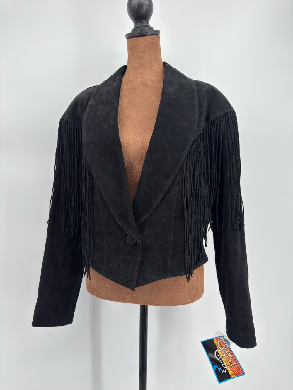 NWT Cripple Creek CL4961 Black Suede Leather Fringe Western Jacket L